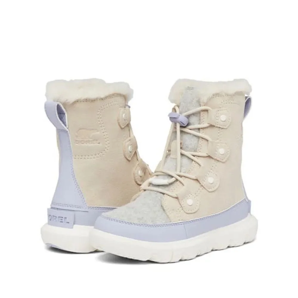 Sorel Kids' Explorer Waterproof Lace-up Boot In Natural/ Twilight